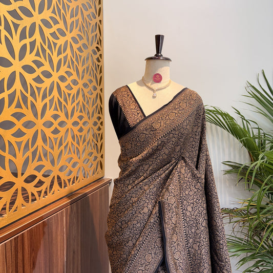 Black Banarasi Pure Crepe Brocade Saree