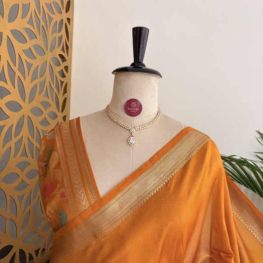 Yellow Semi Raw Silk Banarasi Saree