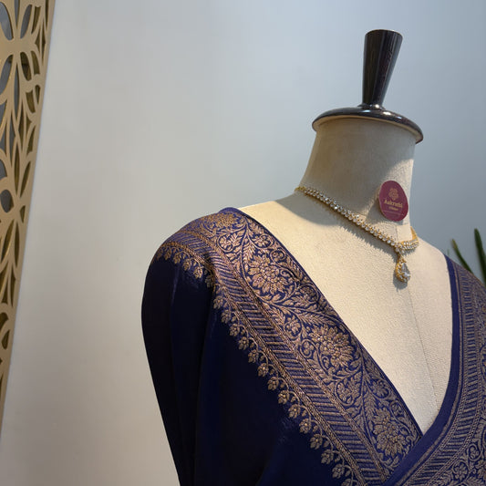 Blue Banarasi Pure Crepe Brocade Saree