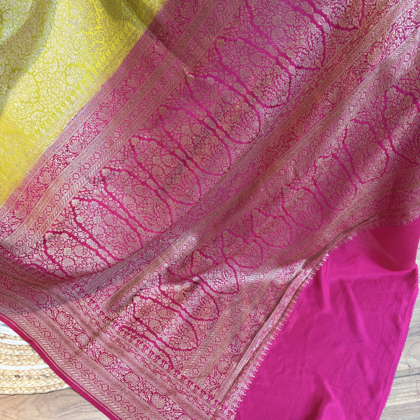 Yellow Banarasi Pure Crepe Brocade Saree