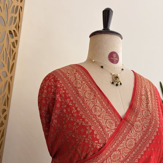 Reddish Orange Banarasi Pure Crepe Saree