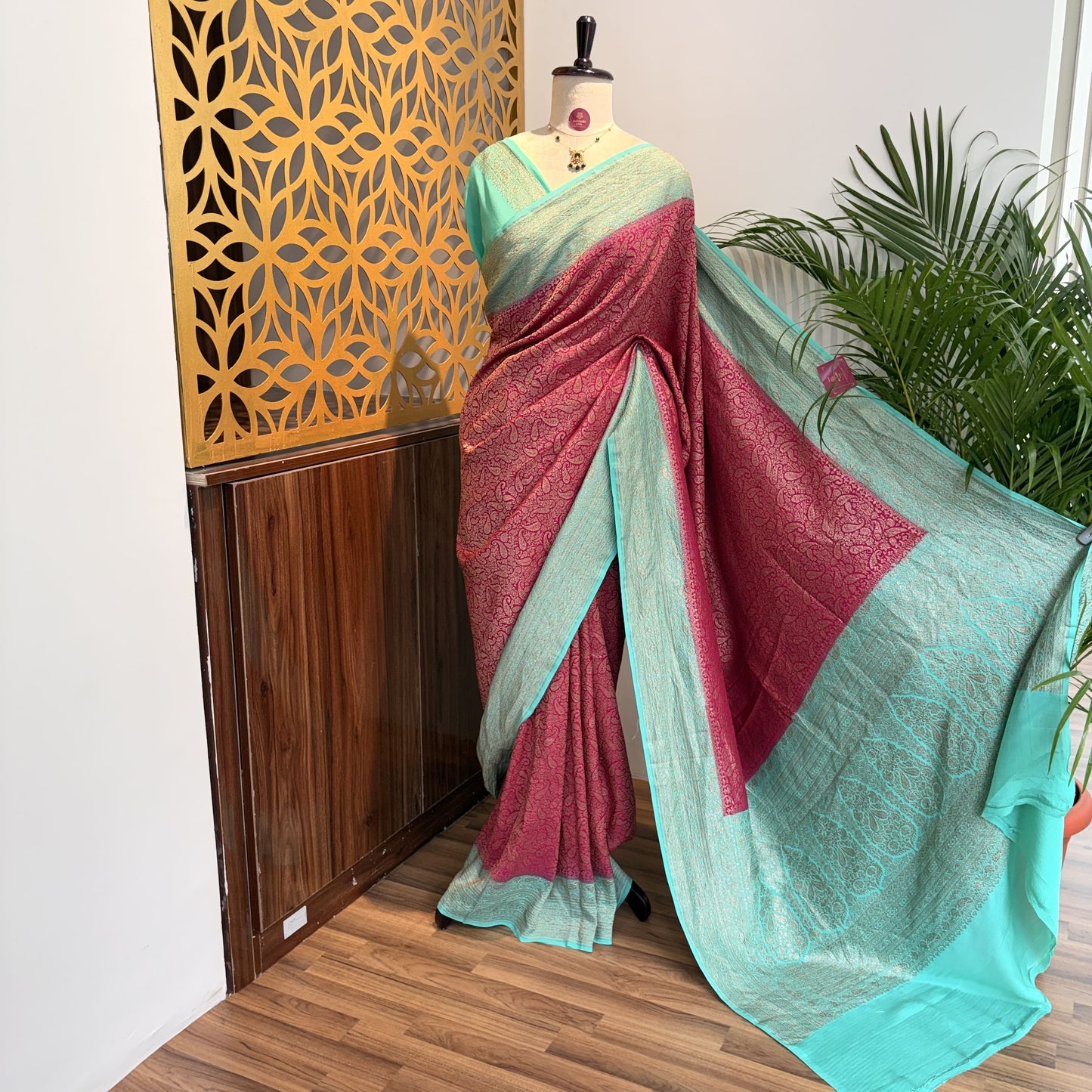 Pink Banarasi Pure Crepe Brocade Saree
