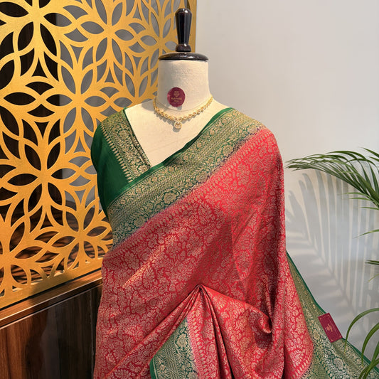 Red Banarasi Pure Crepe Brocade Saree