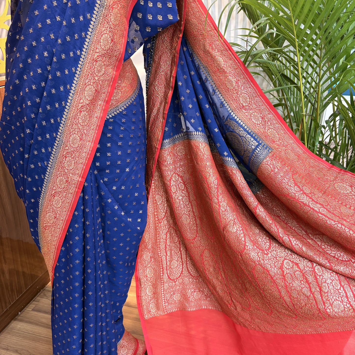 Blue Pure Khaddi Georgette Banarasi Saree