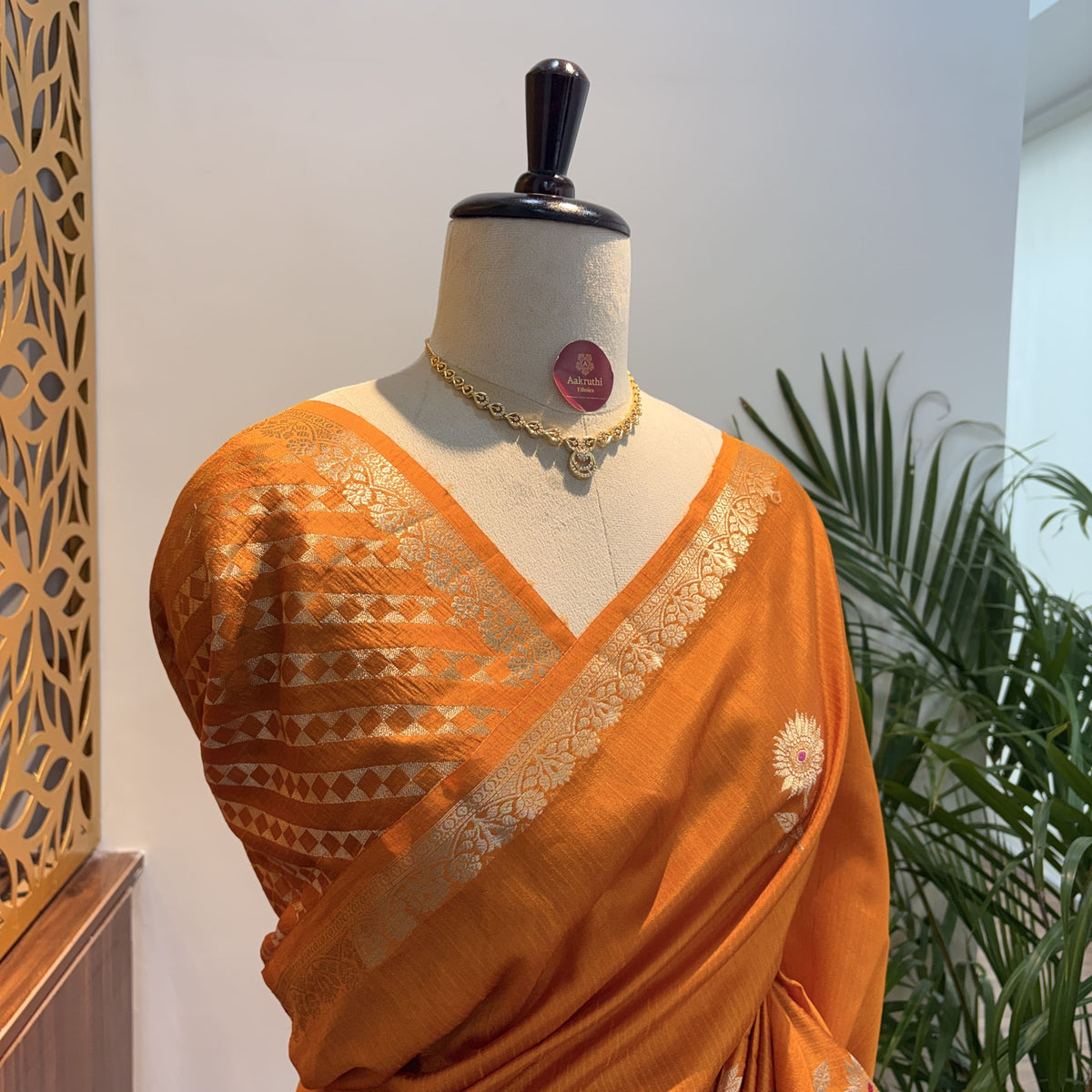 Yellow Semi Raw Silk Banarasi Saree