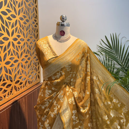 Yellow Semi Khaddi Georgette Saree