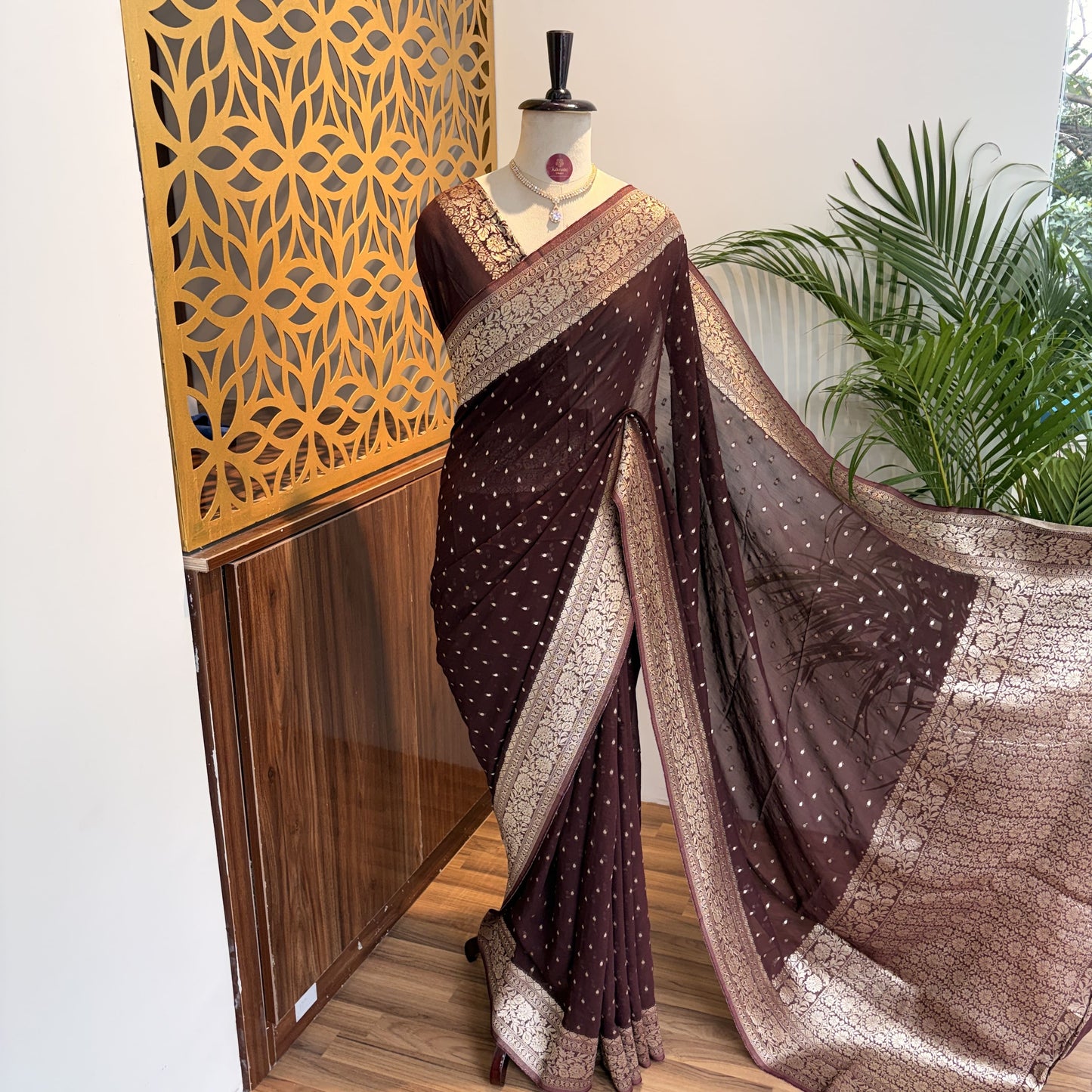 Brown Semi Khaddi Georgette Saree