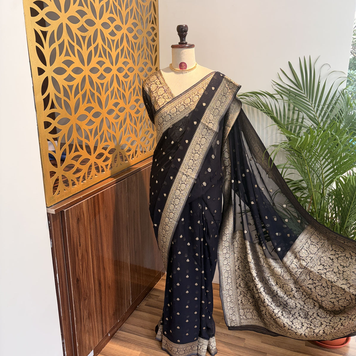 Black Semi Khaddi Georgette Saree