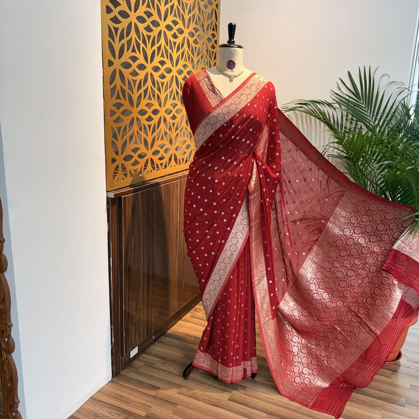 Red Semi Khaddi Georgette Saree