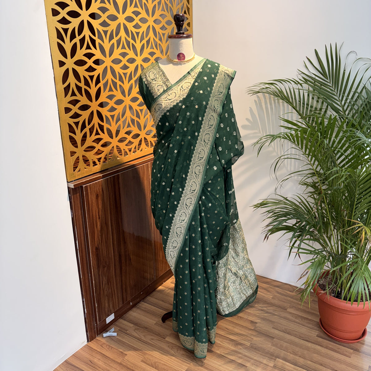 Green Semi Khaddi Georgette Saree