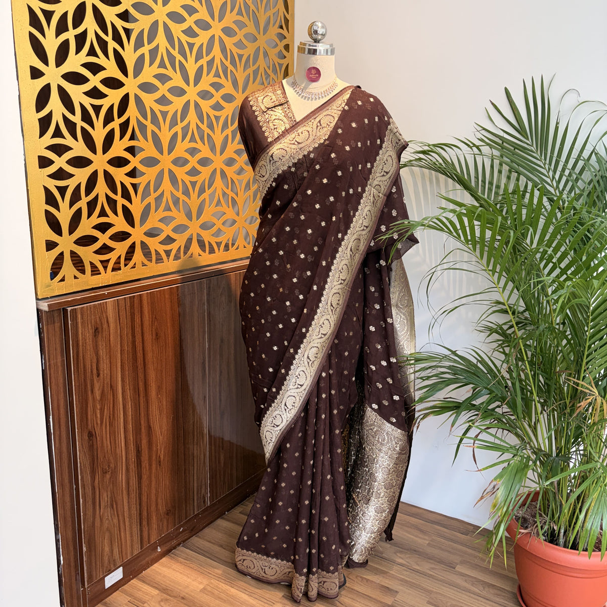 Brown Semi Khaddi Georgette Saree