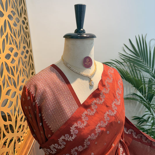 Rust Orange Semi Raw Mango Banarasi Saree