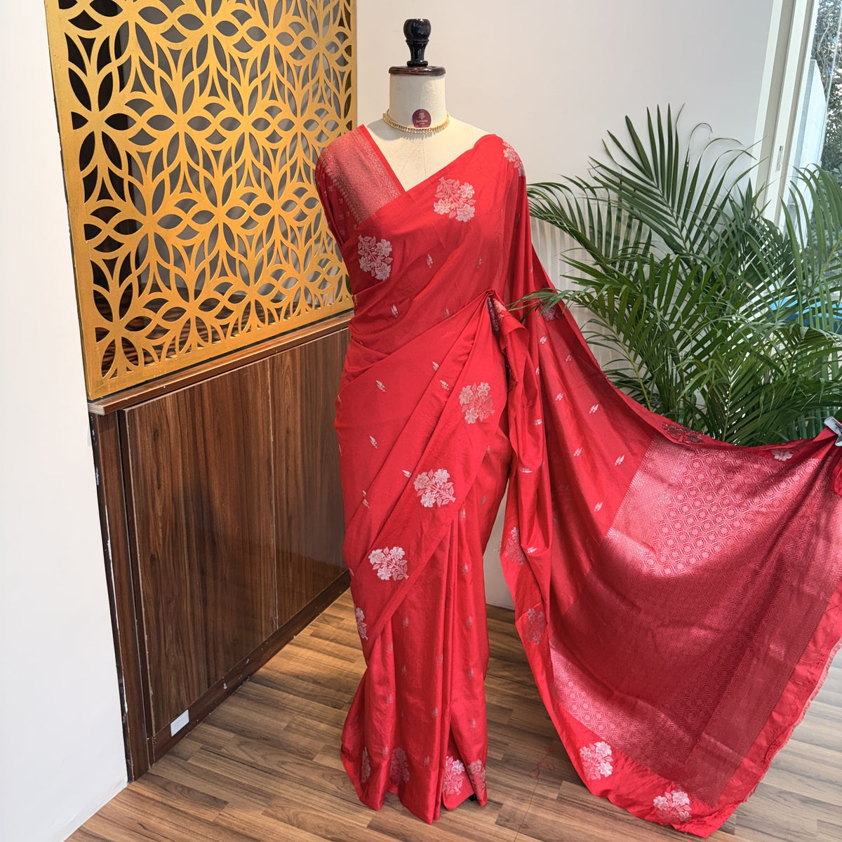 Red Semi Raw Mango Banarasi Saree