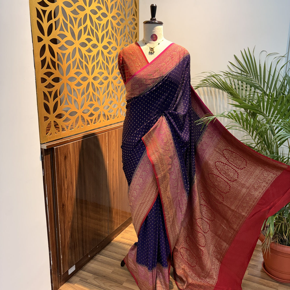 Purple 3D Banarasi Pure Crepe Saree
