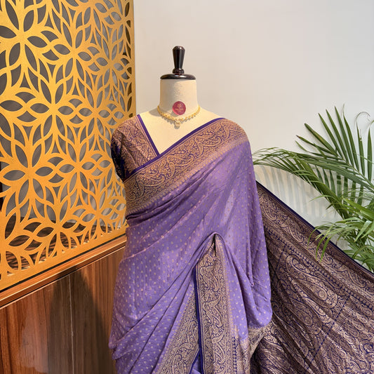 Lavender Banarasi Pure Crepe Saree