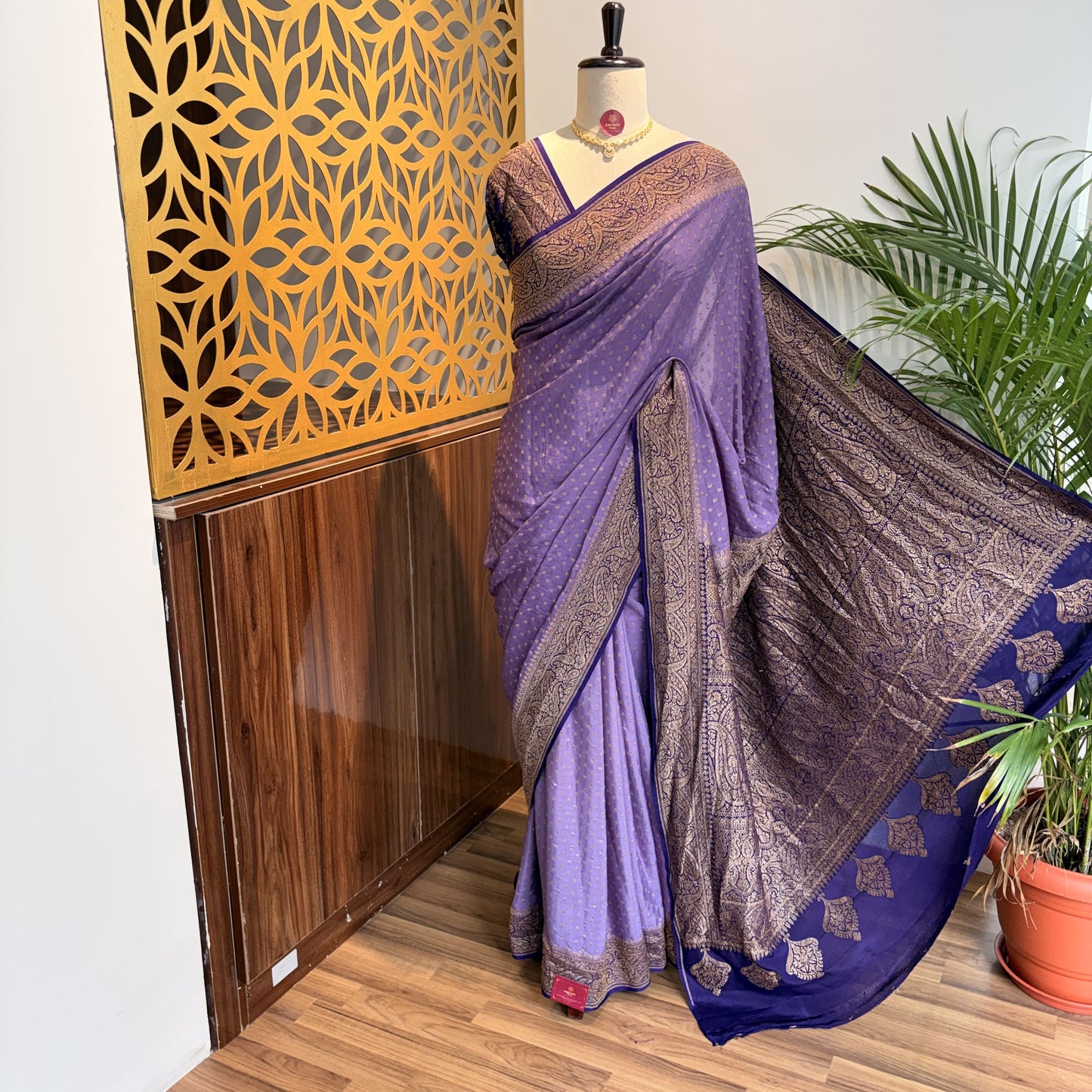 Lavender Banarasi Pure Crepe Saree