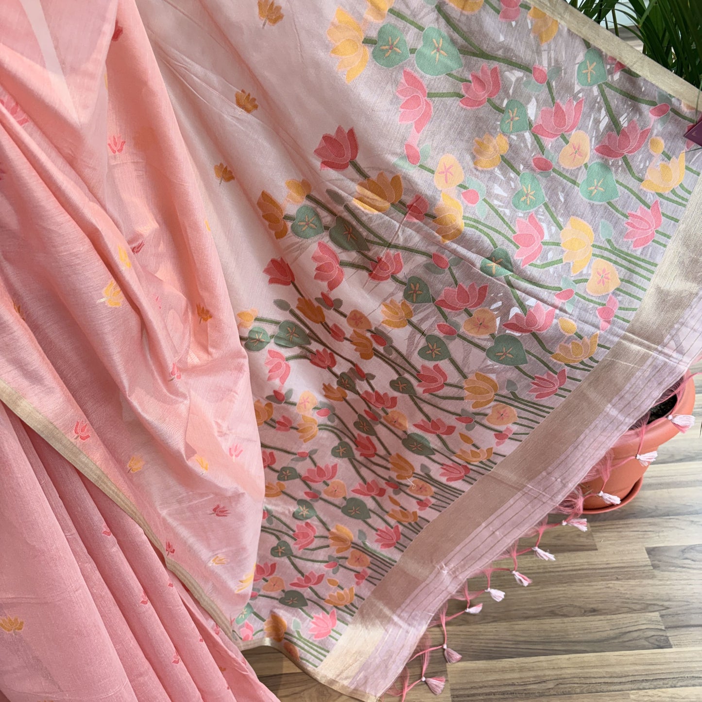 Pink Handloom Cotton Saree