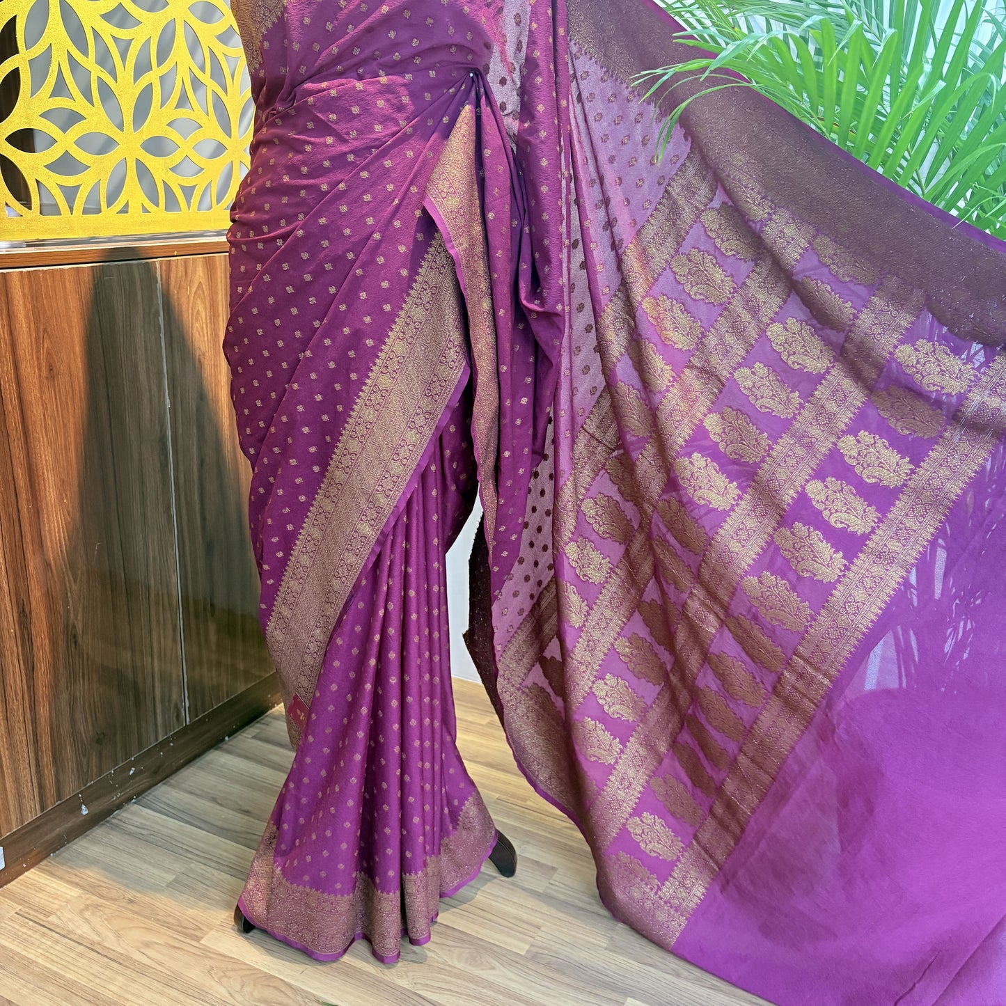 Purple Crepe Georgette Semi Banarasi Saree