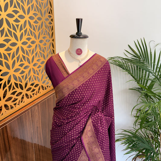 Purple Crepe Georgette Semi Banarasi Saree