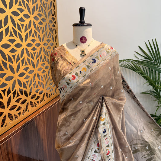 Champagne Gold Pure Tissue Embroidered Saree