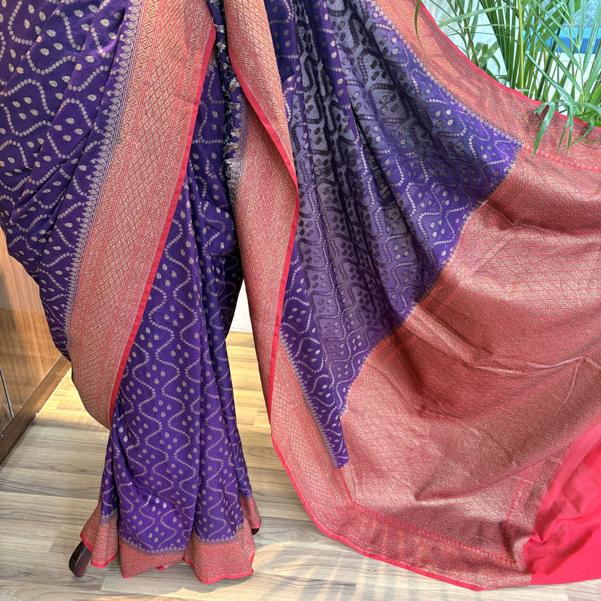 Purple Crepe Georgette Semi Banarasi Saree