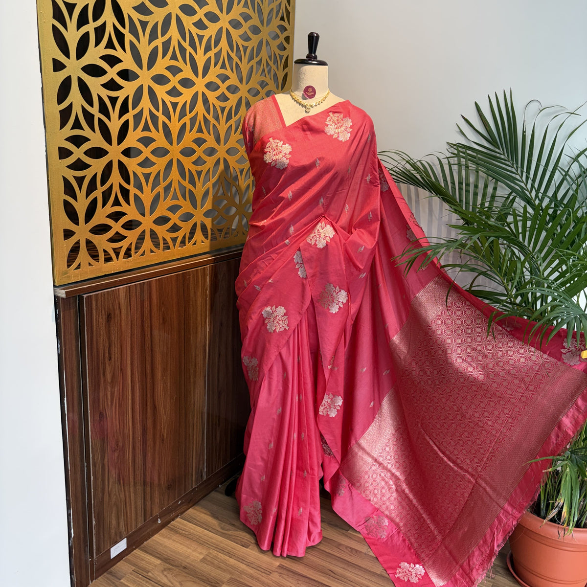 Pink Semi Raw Mango Banarasi Saree