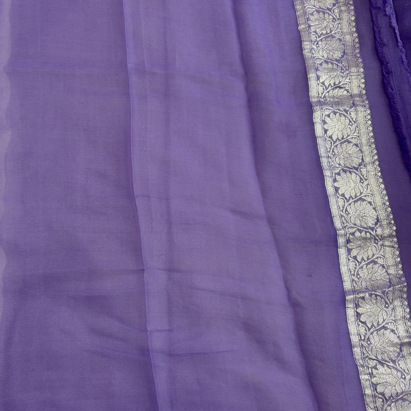 Lavender Banarasi Pure Khaddi Chiffon Saree