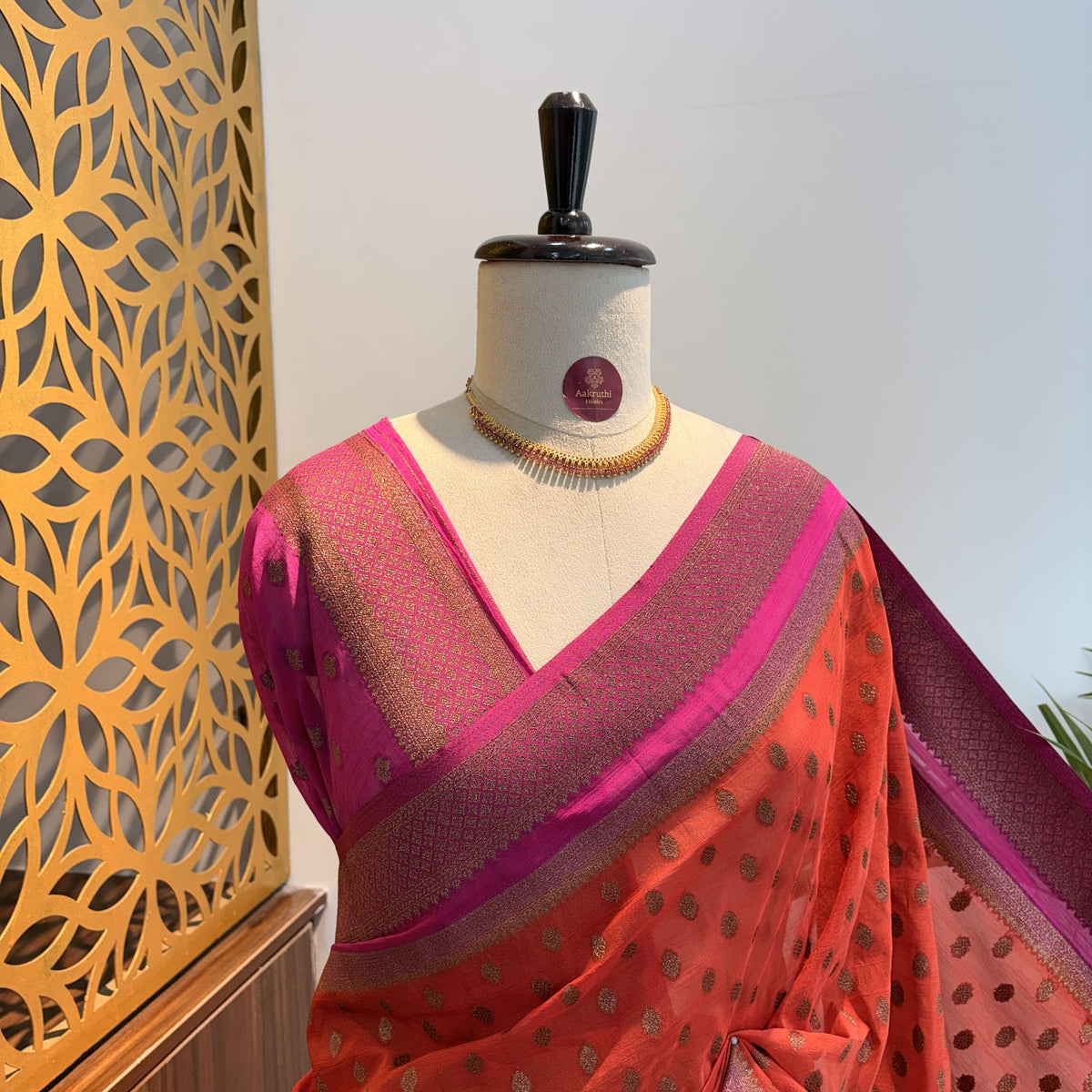 Orange Georgette Semi Banarasi Saree – woven (zari) work