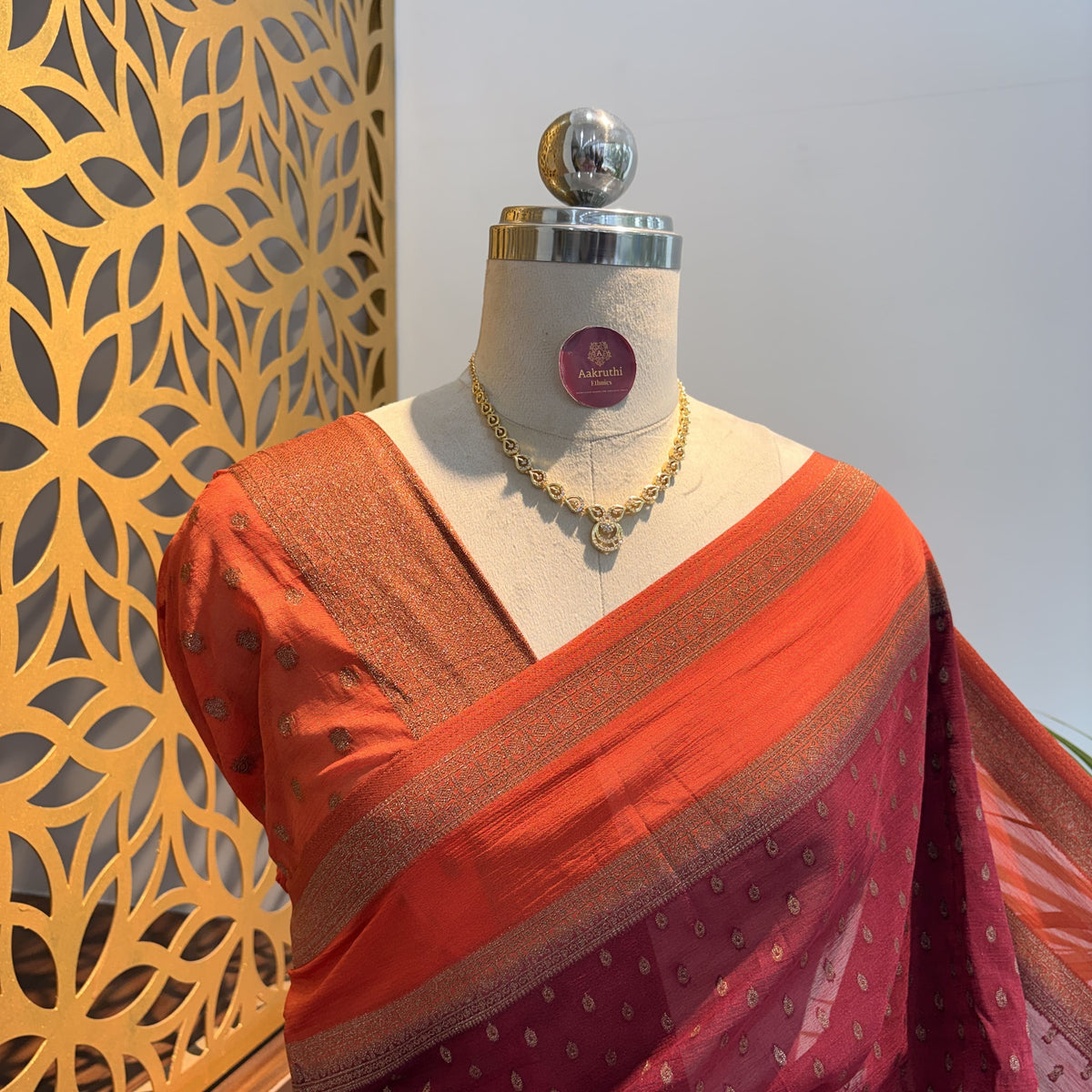 Maroon Georgette Semi Banarasi Saree – woven (zari) work