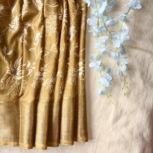 Yellow Printed Dola Silk Saree