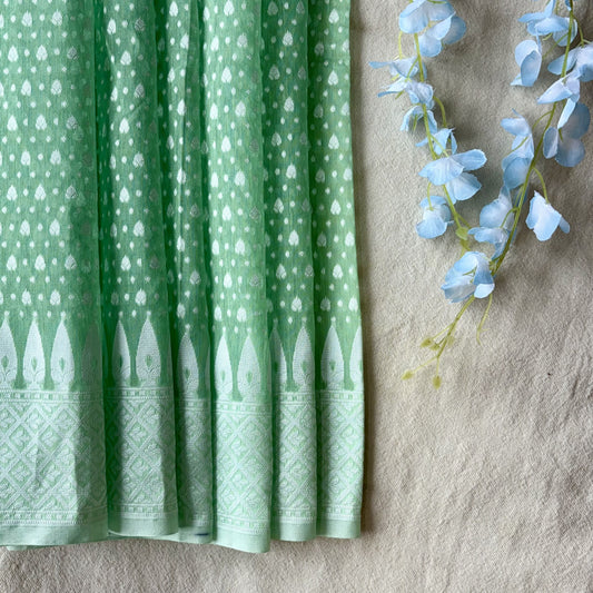 Pastel Green Woven Cotton Saree