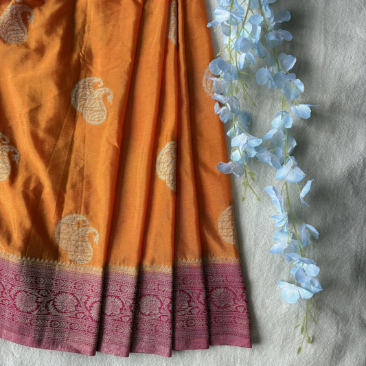 Orange Semi Khaddi Chiffon Banarasi Saree
