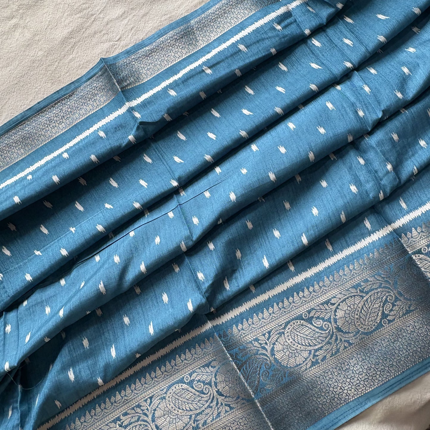 Blue Printed Dola Silk Saree