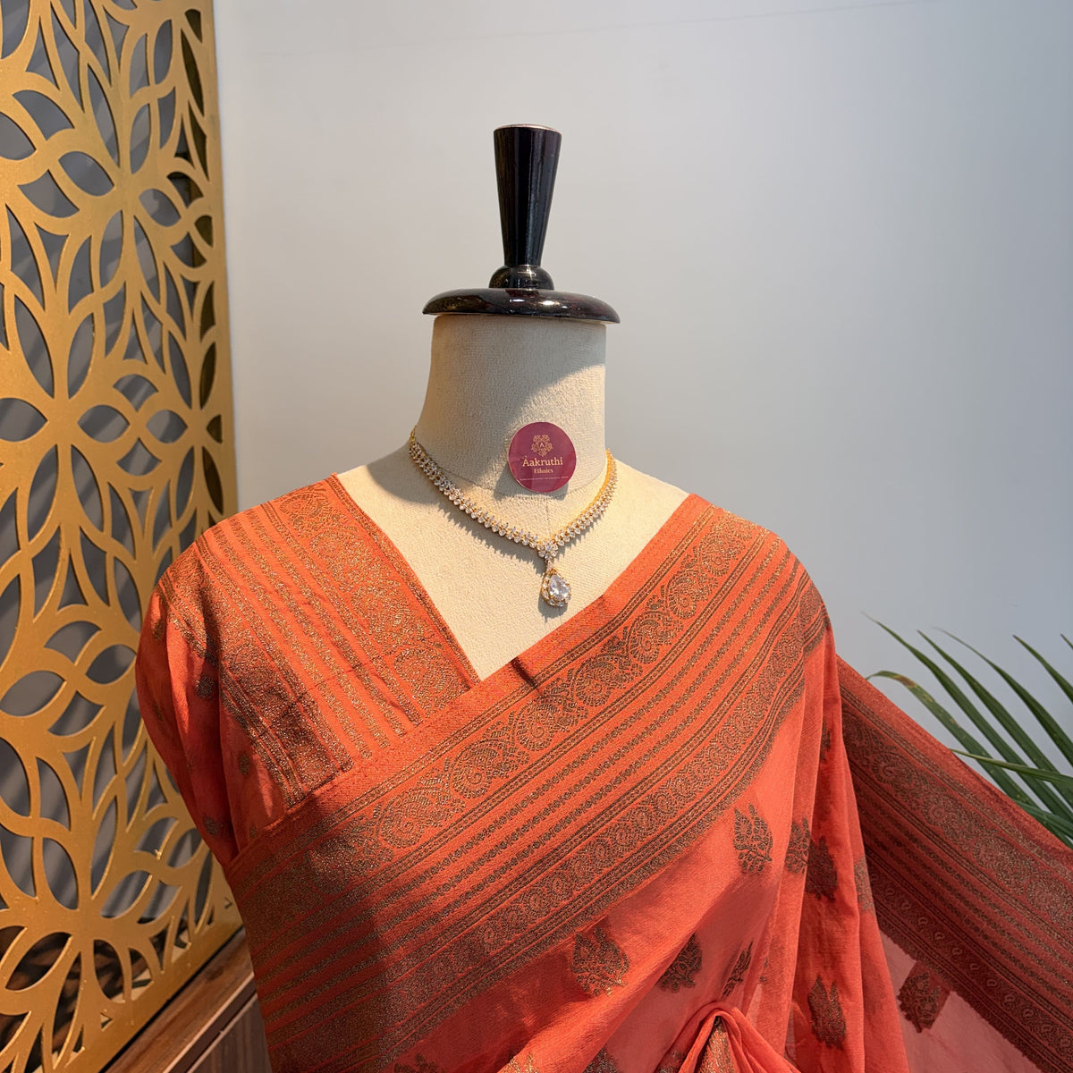 Peach Georgette Semi Banarasi Saree – woven (zari) work