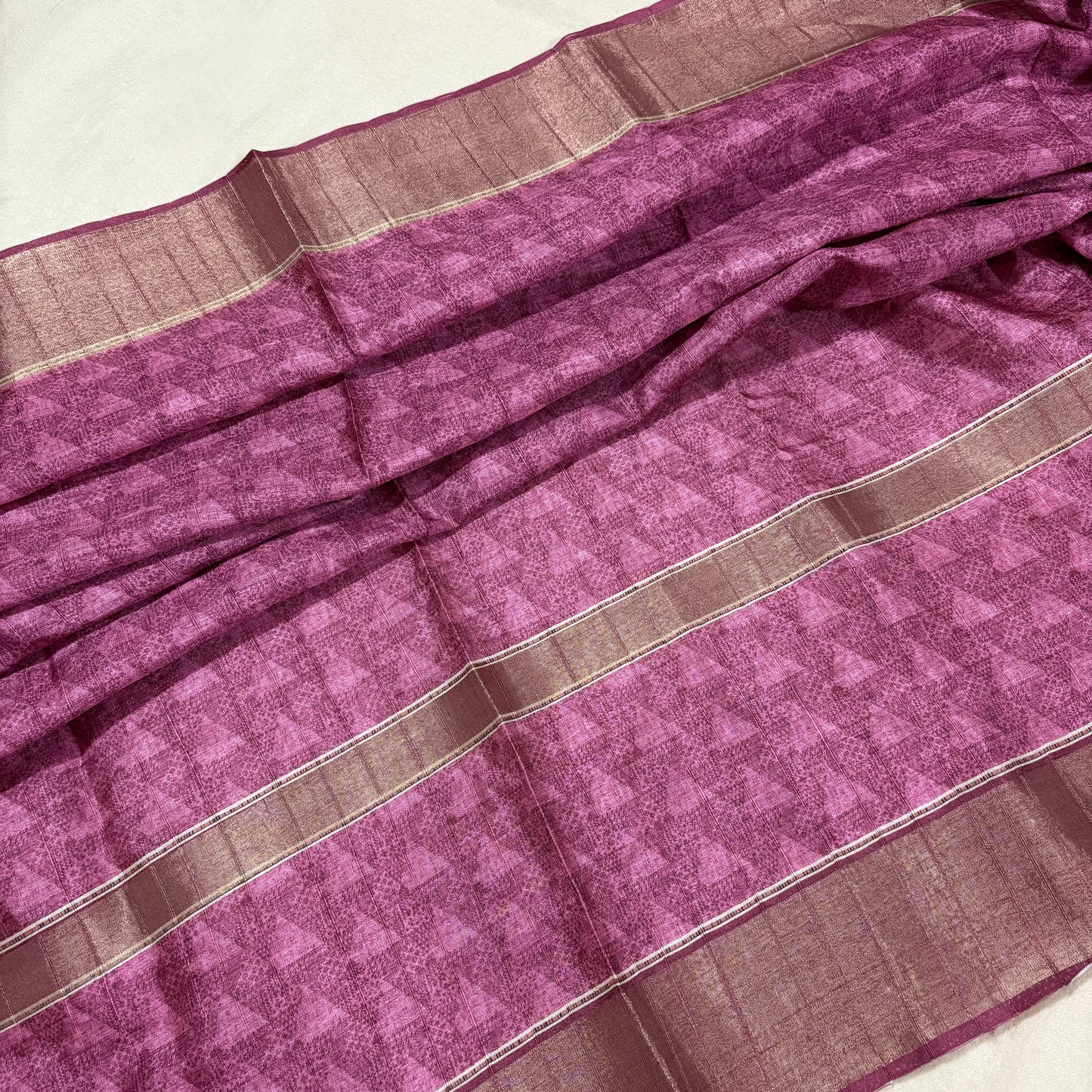 Pink-Green Semi Tussar Printed Saree