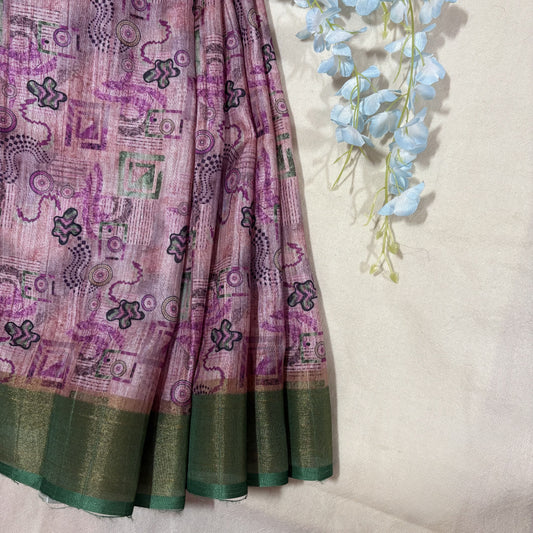 Pink Semi Tussar Printed Saree