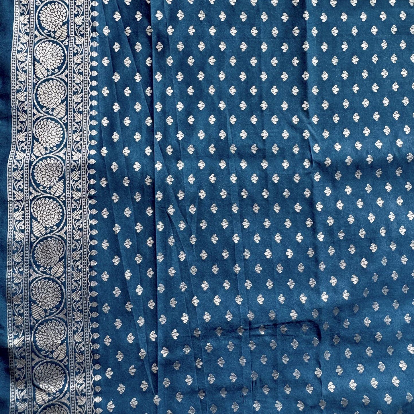 Blue Banarasi Semi Crepe Saree