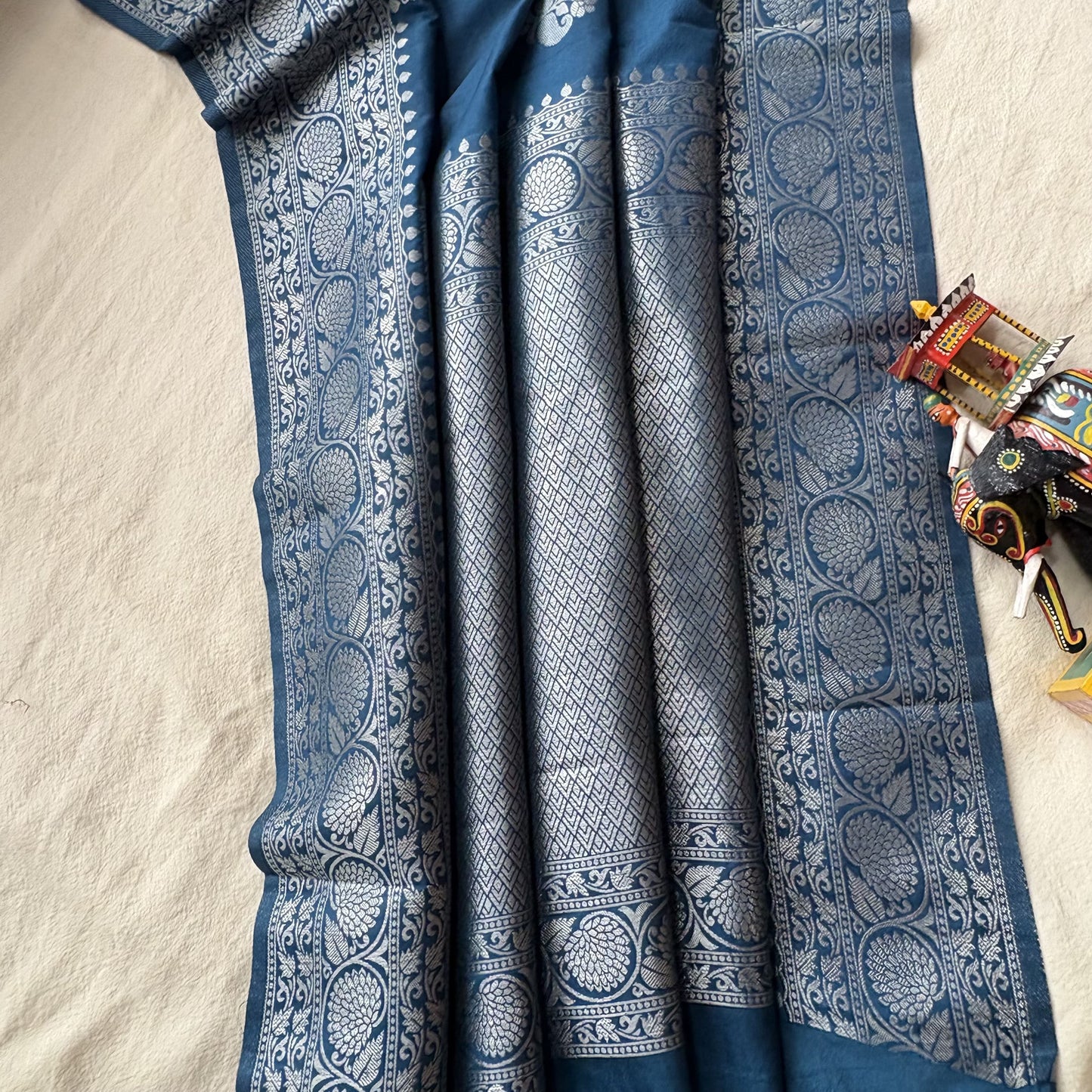 Blue Banarasi Semi Crepe Saree