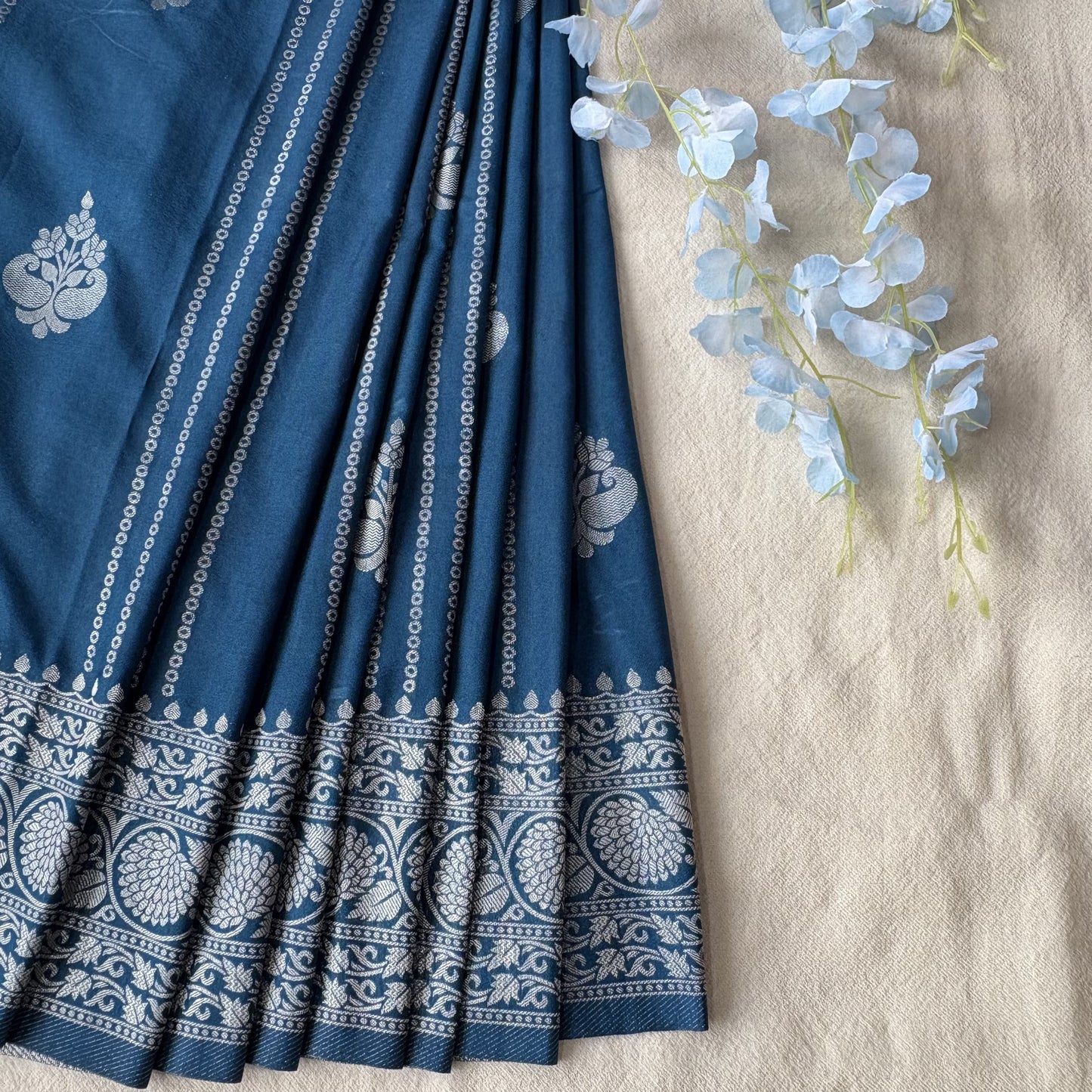 Blue Banarasi Semi Crepe Saree