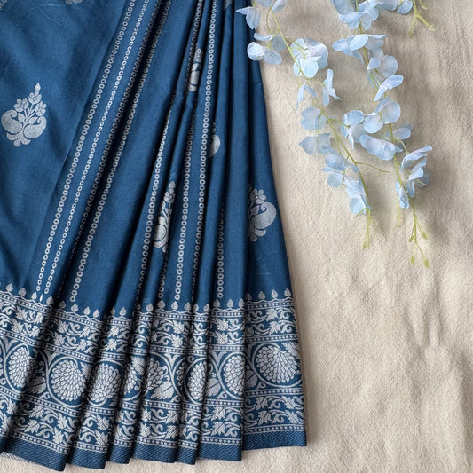 Blue Banarasi Semi Crepe Saree
