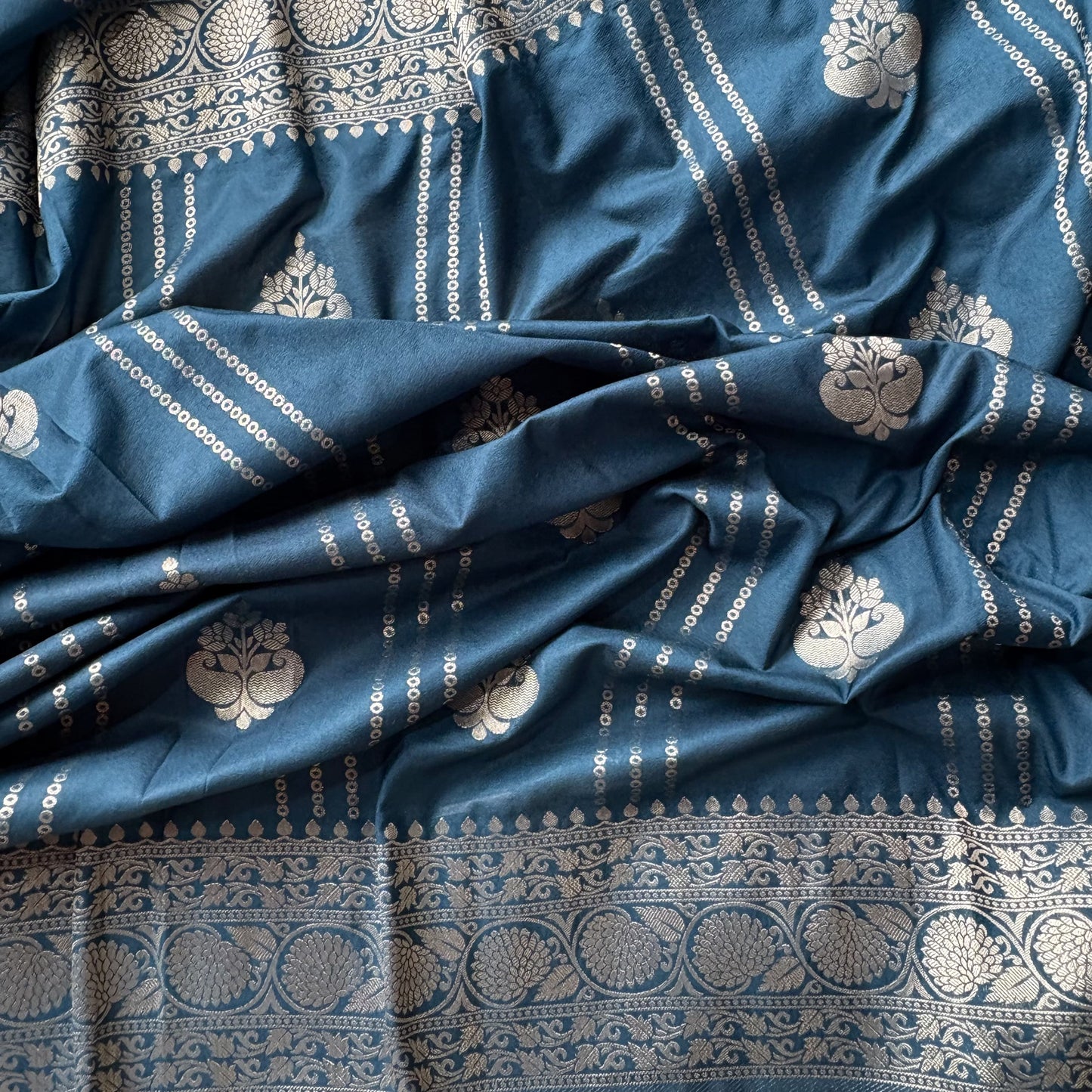 Blue Banarasi Semi Crepe Saree