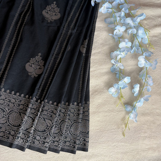 Black Banarasi Semi Crepe Saree