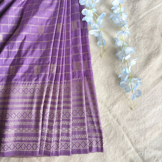 Lavendar Semi Crepe Banarasi Checks Saree