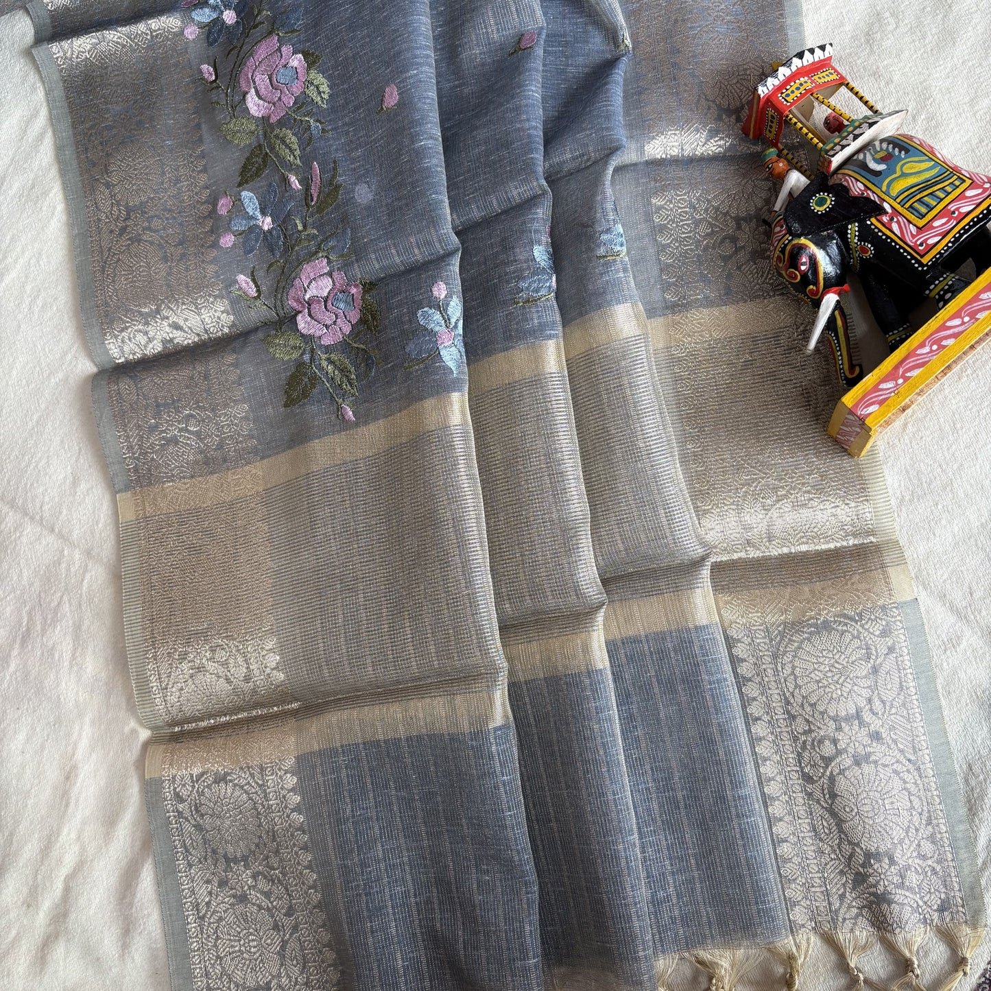 Grey Kora Cotton Silk Saree
