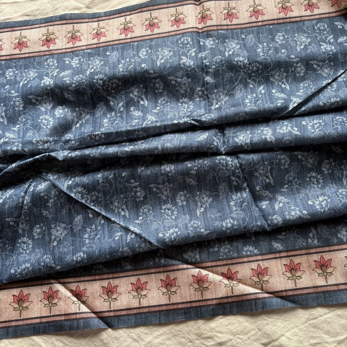 Burgundy Semi Tussar Printed Saree