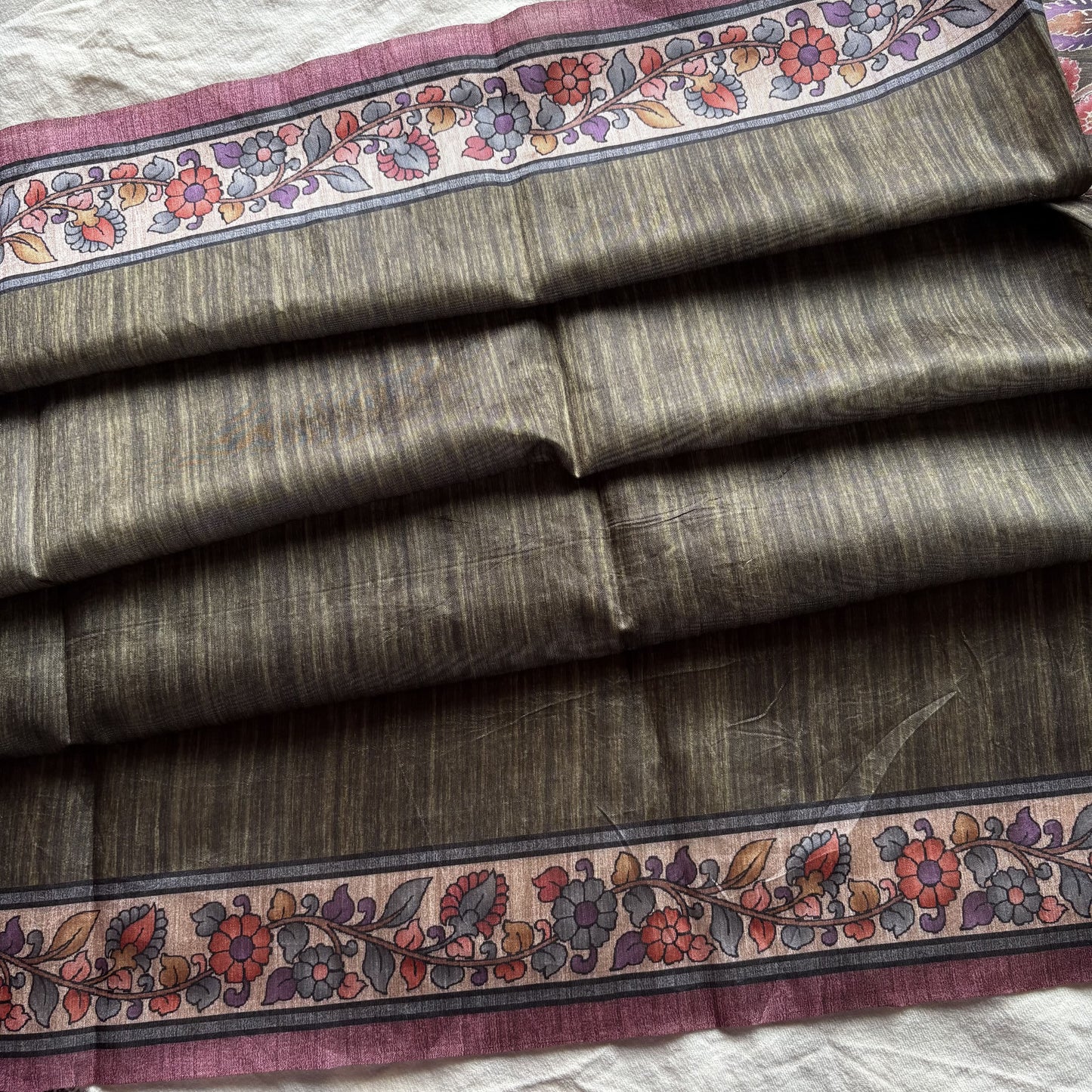 Green Semi Tussar Printed Saree