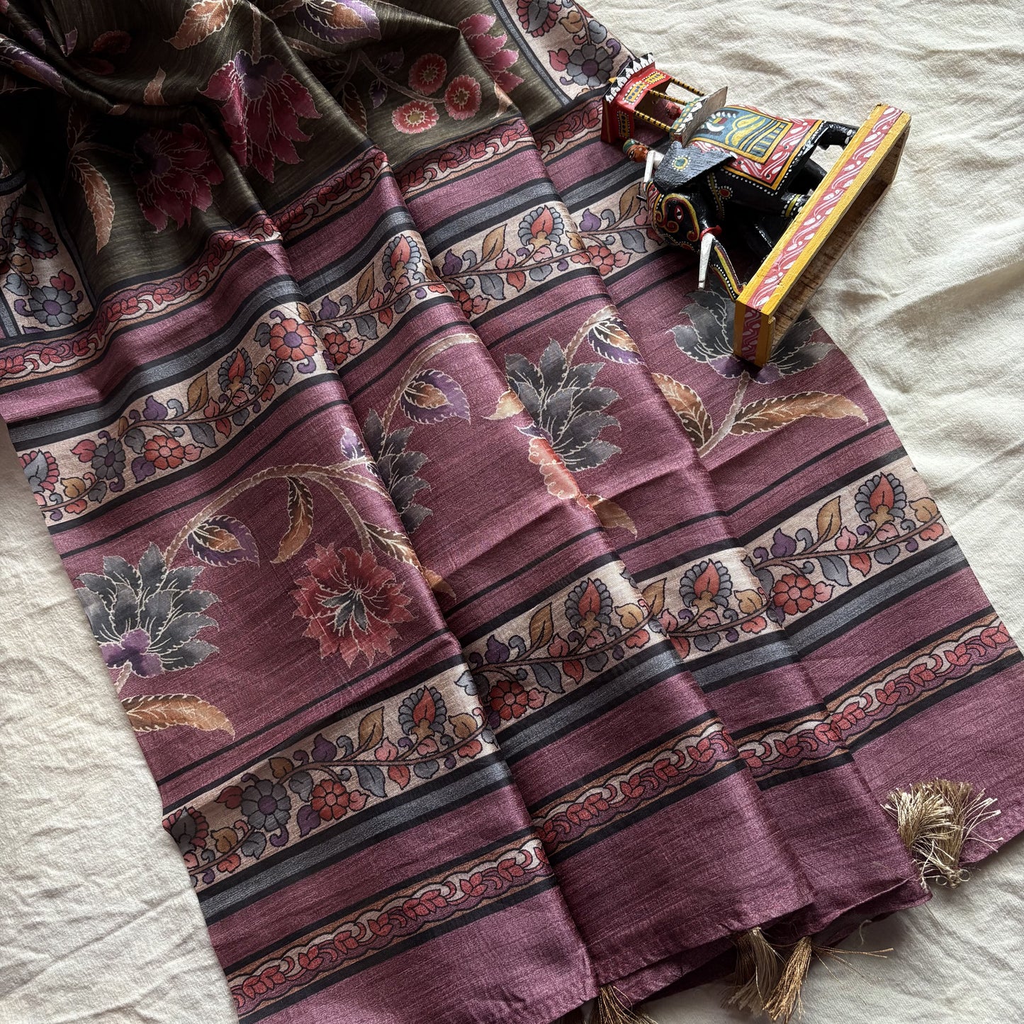 Green Semi Tussar Printed Saree