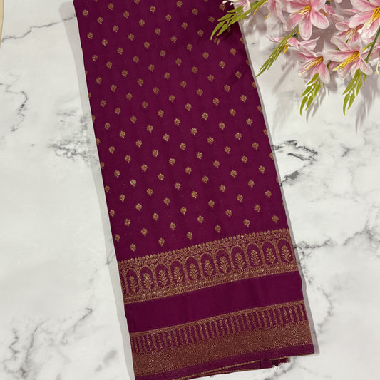 Magenta Pink Semi Crepe Georgette Banarasi Saree