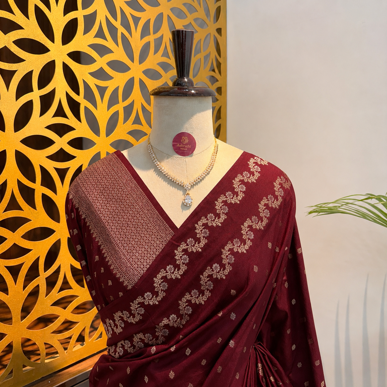 Maroon Semi Raw Mango Banarasi Saree