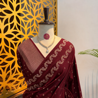 Maroon Semi Raw Mango Banarasi Saree